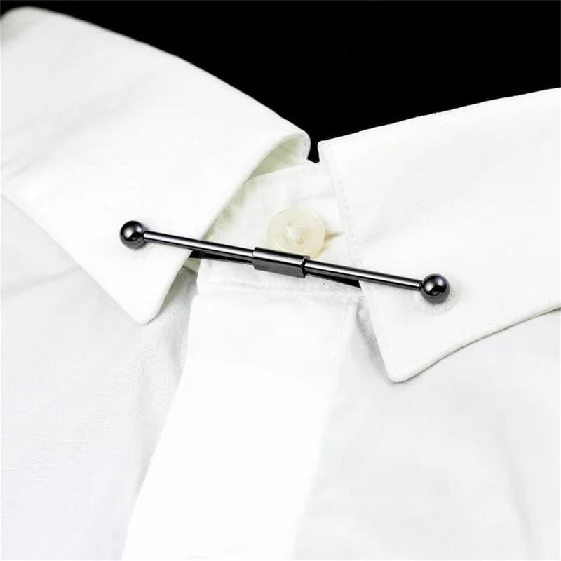 WCRAZYE Men Tie Pins Shirt Collar Pin Double Chains Tassel 18K Gold Silver Black Brass Collar Bar Tie Stick Pin Suit Accessories Wedding Business Gift - Image 2